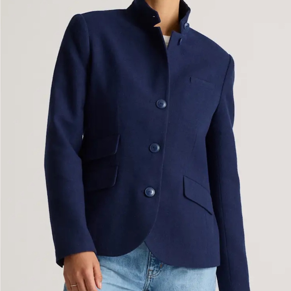 Quince Italian Wool Stand Collar Blazer Navy Blue Outerwear MEDIUM - Picture 6 of 16